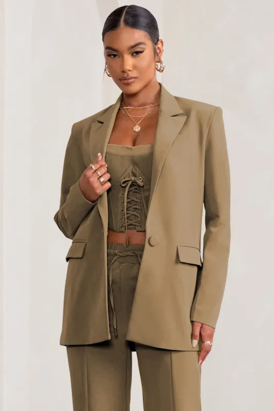 Barbie Girl | Sand Single Breasted Oversized Blazer sold by Club L London