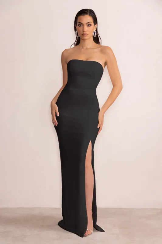Belle of The Ball | Black Bandeau Maxi Dress With Split Hem sold by Club L London