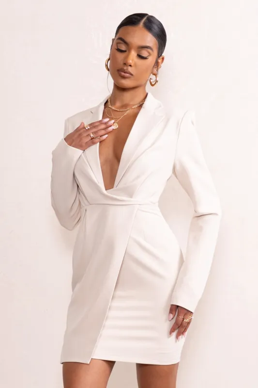 Thalassa | Sand Plunge Neck Twist Front Blazer Mini Dress sold by Club L London