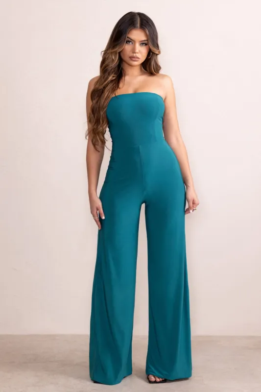 Darya | Teal Bandeau Wide Leg Jumpsuit made by Club L London