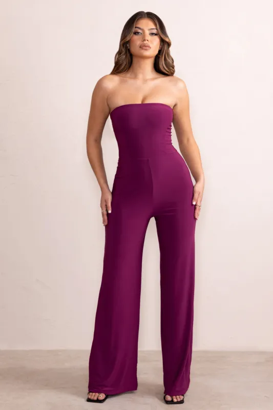Darya | Wine Bandeau Wide Leg Jumpsuit sold by Club L London