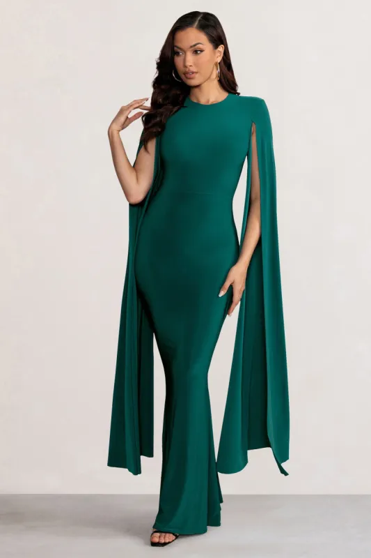 Kimmy | Bottle Green High Neck Maxi Dress with Floor Length Sleeves sold by Club L London
