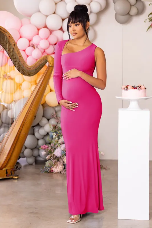 Oh Baby | Hot Pink Maternity One Shoulder Bodycon Maxi Dress sold by Club L London