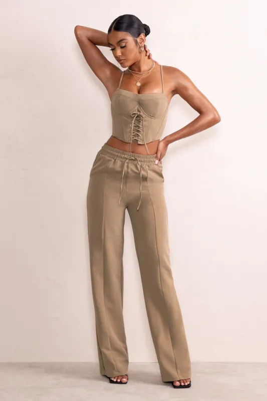 Grandiose | Sand High Waist Straight Leg Trousers sold by Club L London
