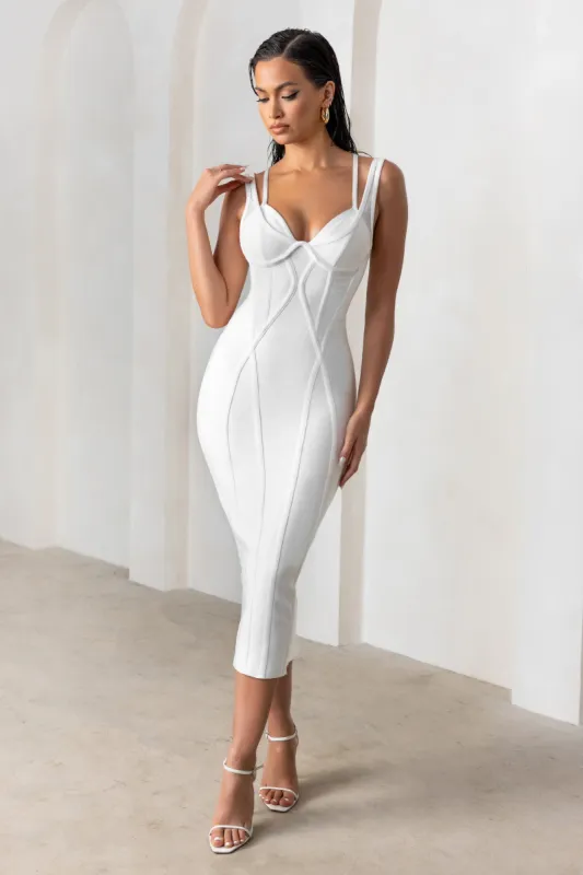 Just For Me | White Bandage Sweetheart Neckline Bodycon Midi Dress made by Club L London