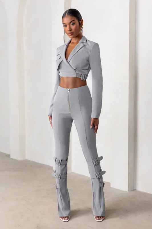 On Your Radar | Grey High Waist Split Hem Trousers sold by Club L London