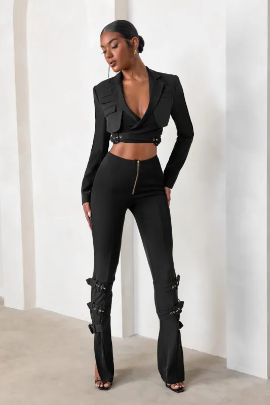 On Your Radar | Black High Waist Split Hem Trousers sold by Club L London