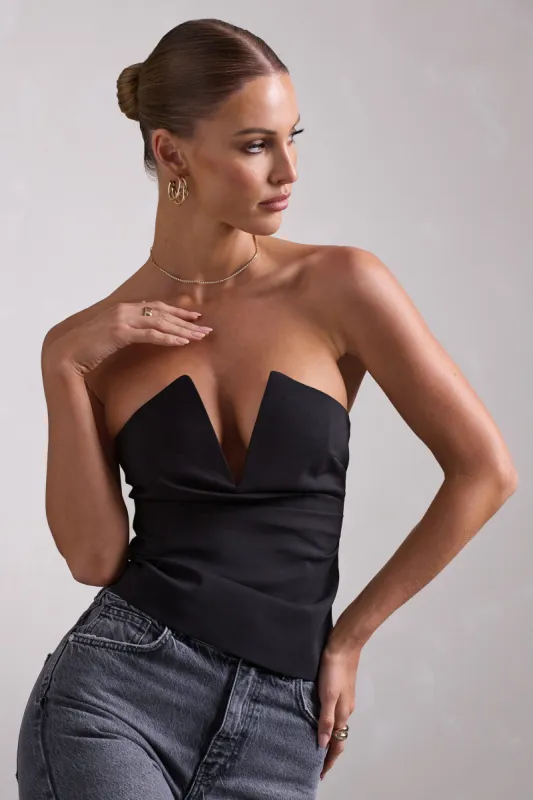 Valerie | Black V Plunge Wrap Detail Corset Top sold by Club L London