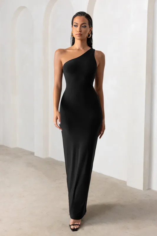 Honey Honey | Black One Shoulder Maxi Dress sold by Club L London