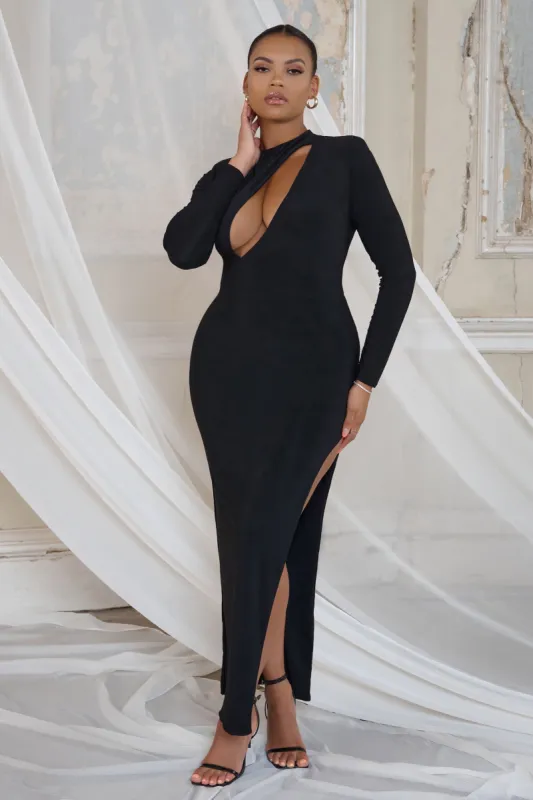 Sweet Summer | Black Cut Out Maxi Dress With Thigh Split sold by Club L London