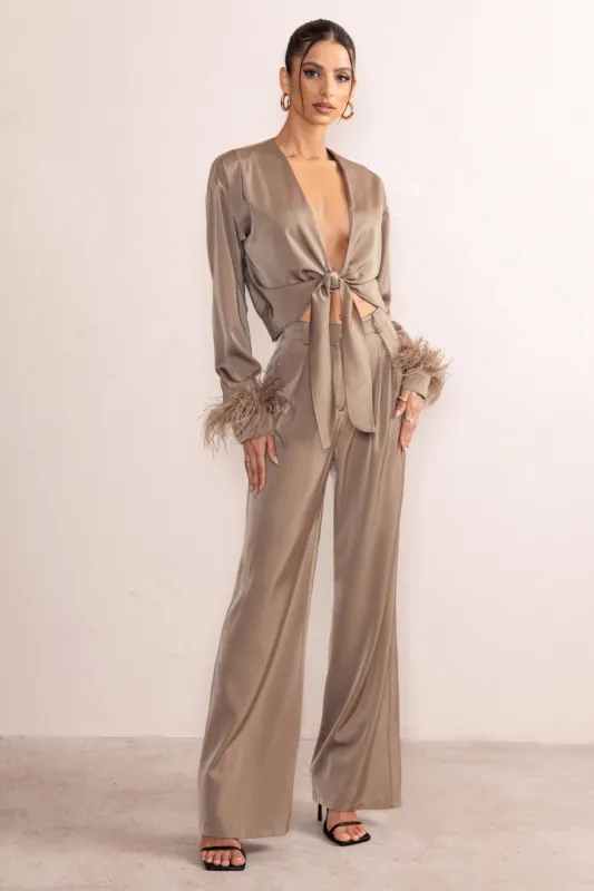 Bella | Mocha High Waist Wide Leg Trousers sold by Club L London