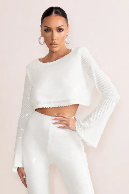 Aperitif | White Sequin Top With Keyhole Fastening sold by Club L London