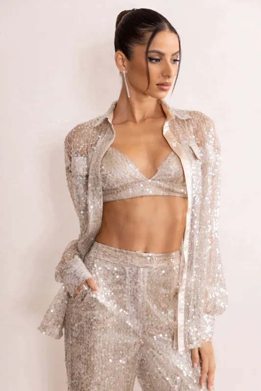 Glossy | Champagne Cami Sweetheart Neck Bralette sold by Club L London