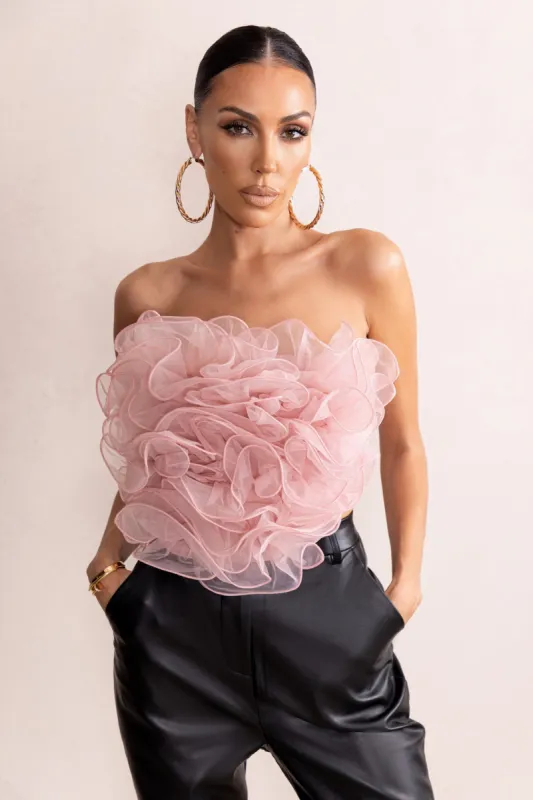 Glorious | Pink Strapless Organza Corset Top sold by Club L London