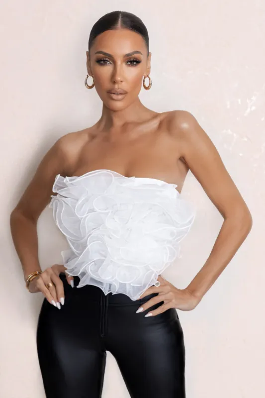 Glorious | White Strapless Organza Corset Top sold by Club L London