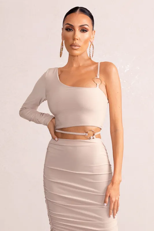 Nice | Blush Pink Asymmetric Neck Crop Top With O Ring Detail sold by Club L London