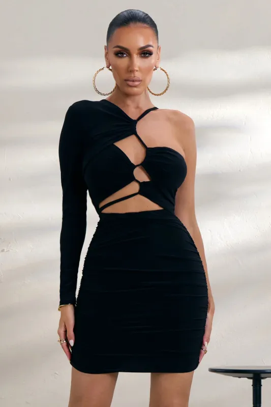 Bogota | Black Cut Out Ruched Mini Dress sold by Club L London