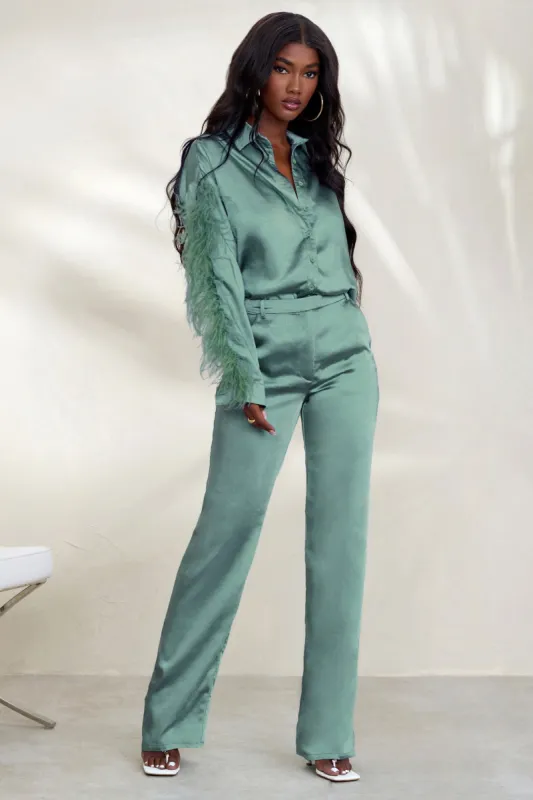 Evening Memories | Duck Egg Blue Satin Wide Leg Trousers sold by Club L London