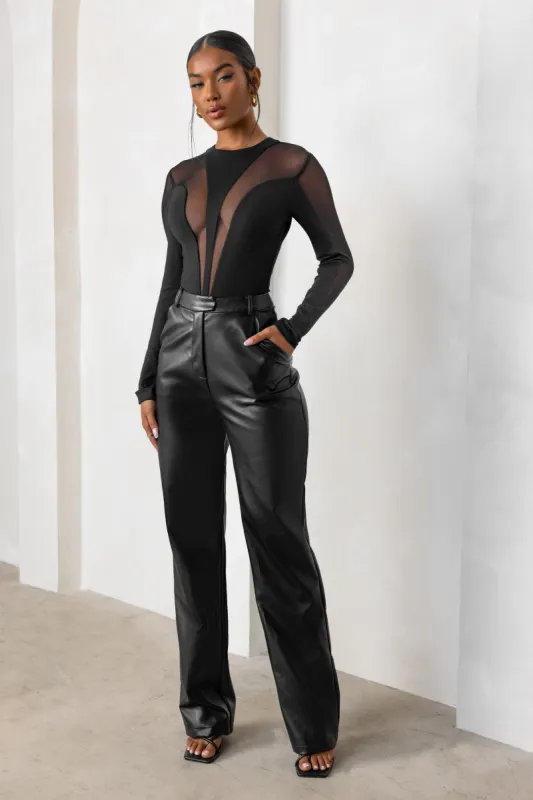 LA Nights | Black Faux Leather High Waist Wide Leg Pants sold by Club L London
