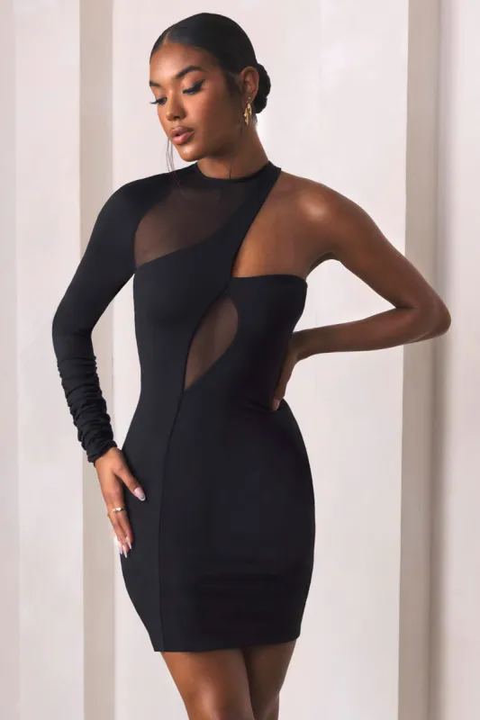 Be Ready | Black High Neck Mesh Cut Out Mini Dress sold by Club L London