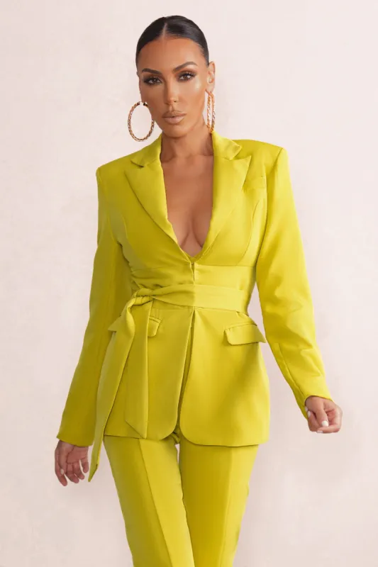 Lively | Yellow Tailored Blazer With Belt Detail sold by Club L London