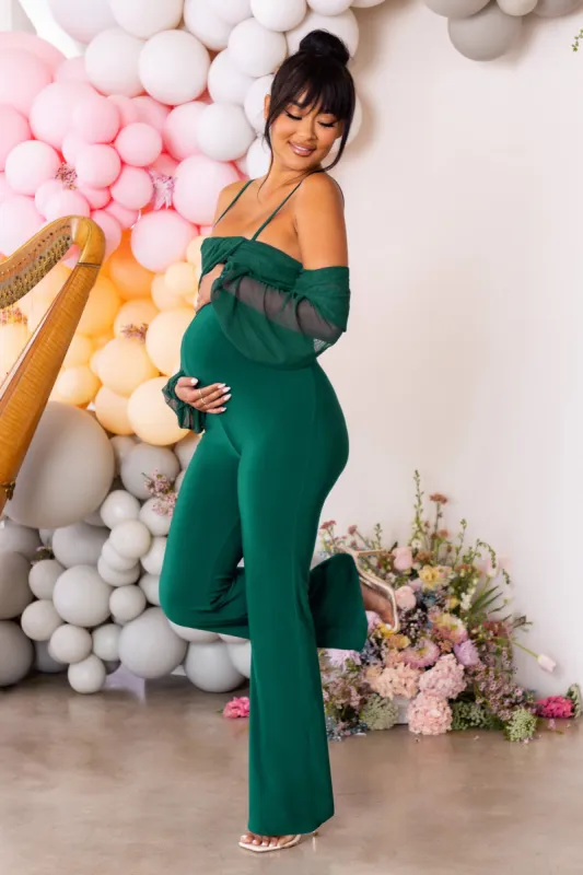 Baby Baby | Bottle Green Maternity Ruched Bardot Jumpsuit sold by Club L London