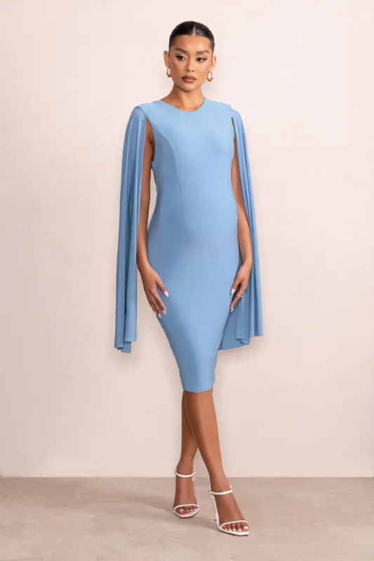 Hey Mama | Powder Blue Maternity Cape Sleeve Midi Dress sold by Club L London