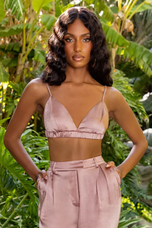 Try Hard | Nude Satin Bralette sold by Club L London