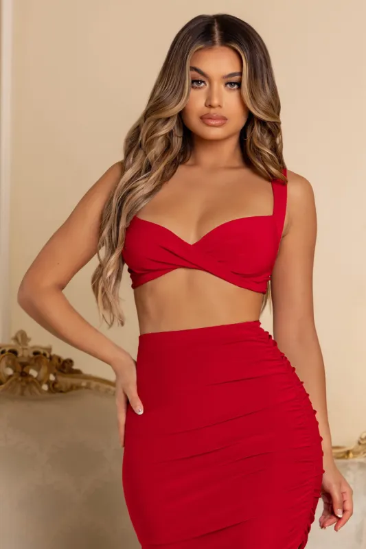 Move On | Red Twist Front Crop Top sold by Club L London