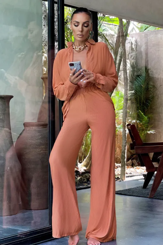 In Focus | Coral Plisse Wide Leg Trousers sold by Club L London