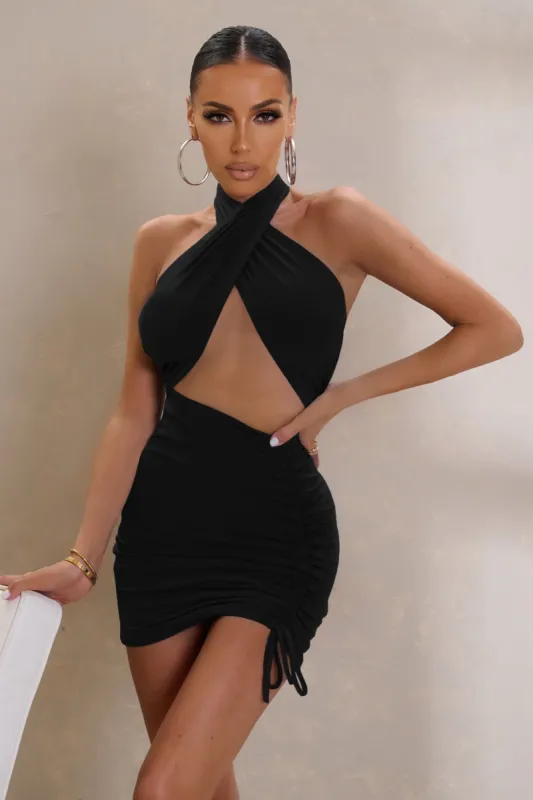 Any Time | Black Cut Out Halter Neck Mini Dress sold by Club L London