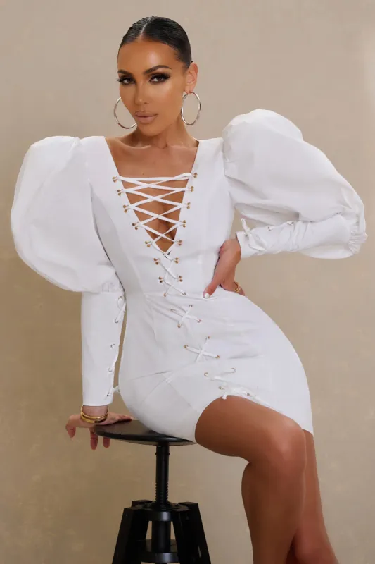 Extra | White Extreme Puff Sleeve Corset Mini Dress sold by Club L London