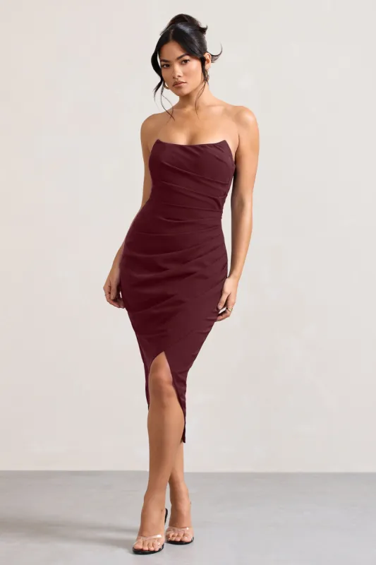 Soulmate | Plum Bandeau Floral Detail Midi dress sold by Club L London