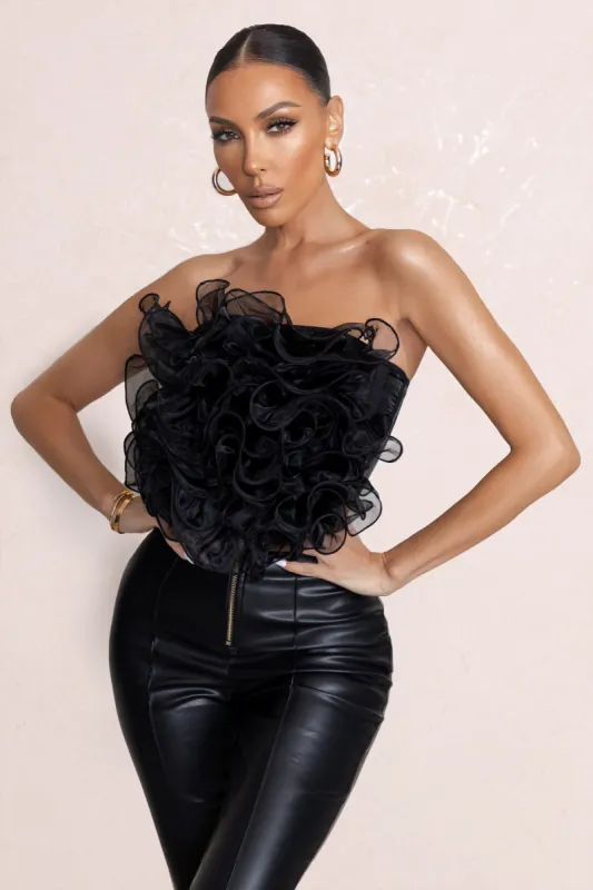 Glorious | Black Strapless Organza Corset Top sold by Club L London