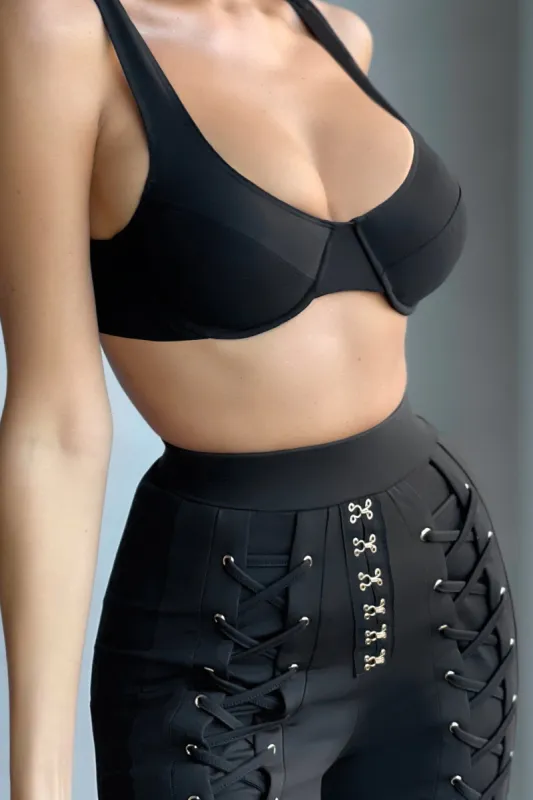 Under Pinning | Black Balcony Bralette Crop Top sold by Club L London