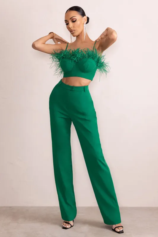Unpredictable | Emerald Green High Waist Straight Leg Trousers sold by Club L London