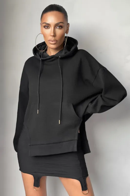 Side Lines | Black Cut Out Oversized Hoodie sold by Club L London