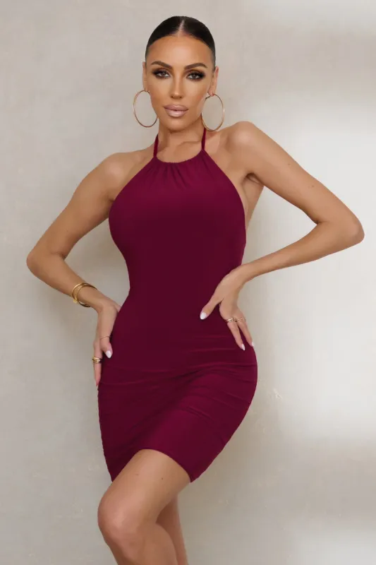 Horizon | Berry Halterneck Mini Dress sold by Club L London