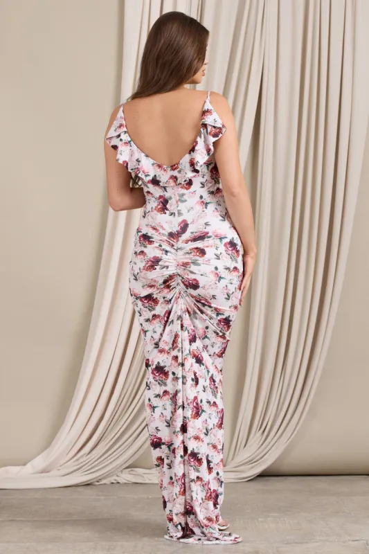 Flute | White Floral Print Maternity Cowl Bodycon Cami Midi Dress made by Club L London
