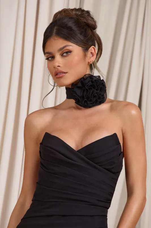 Chrysanthemum | Black Choker Necklace With Flower Corsage sold by Club L London