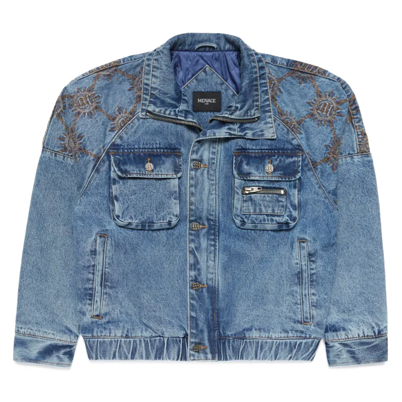 DOUBLE-COLLAR MONOGRAM QUILTED DENIM JACKET sold by Menace