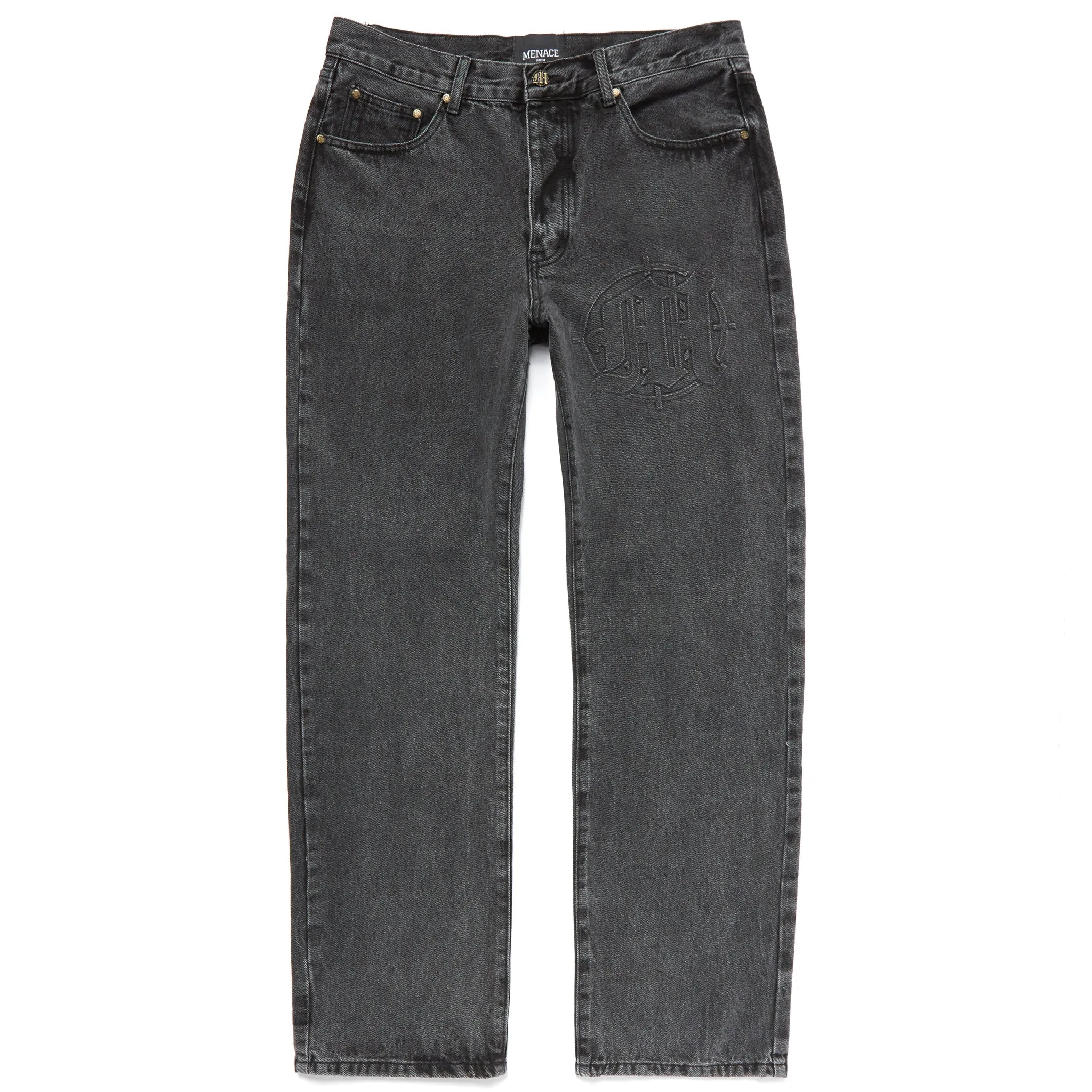 EMBOSSED TARGET LOGO DENIM PANTS sold by Menace