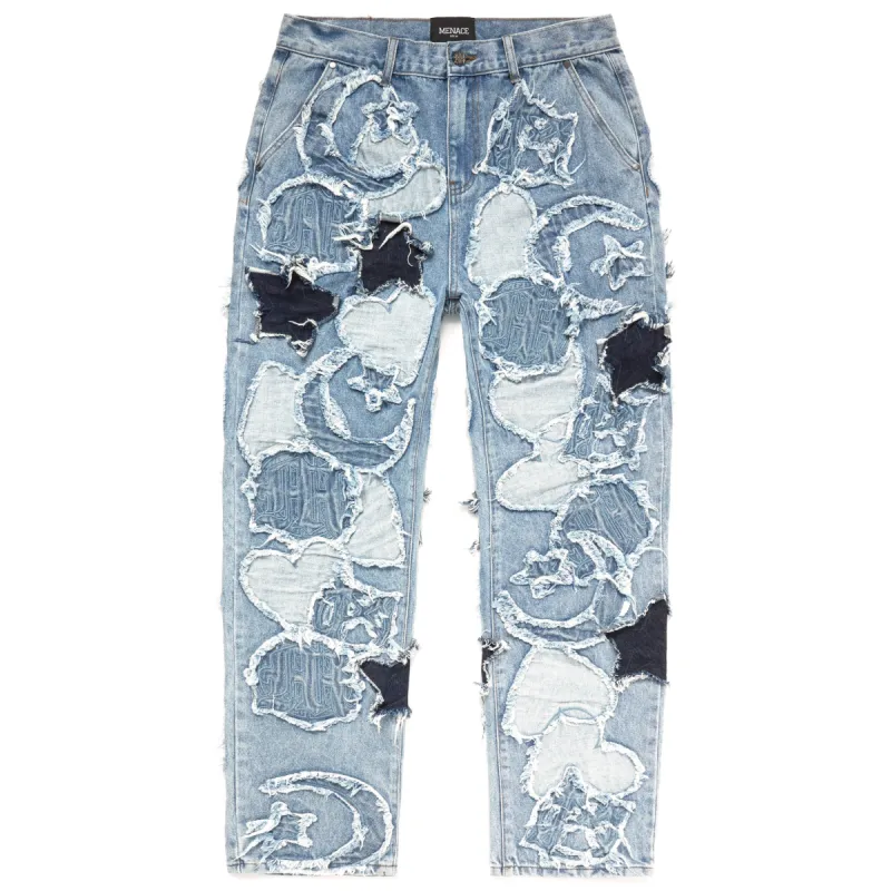 ICONOGRAPHY DENIM PATCH WORK PANTS sold by Menace