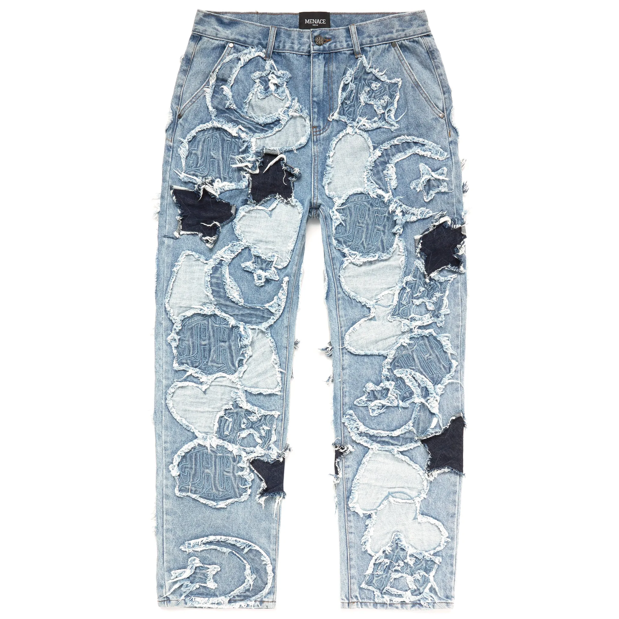 ICONOGRAPHY DENIM PATCH WORK PANTS sold by Menace