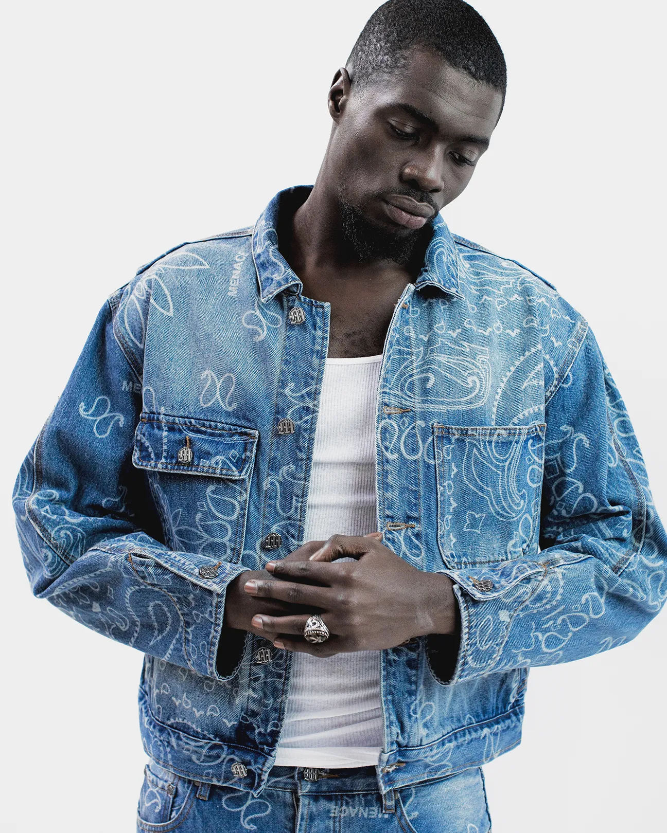 LASER ENGRAVED PAISLEY DENIM JACKET sold by Menace product image thumbnail 5