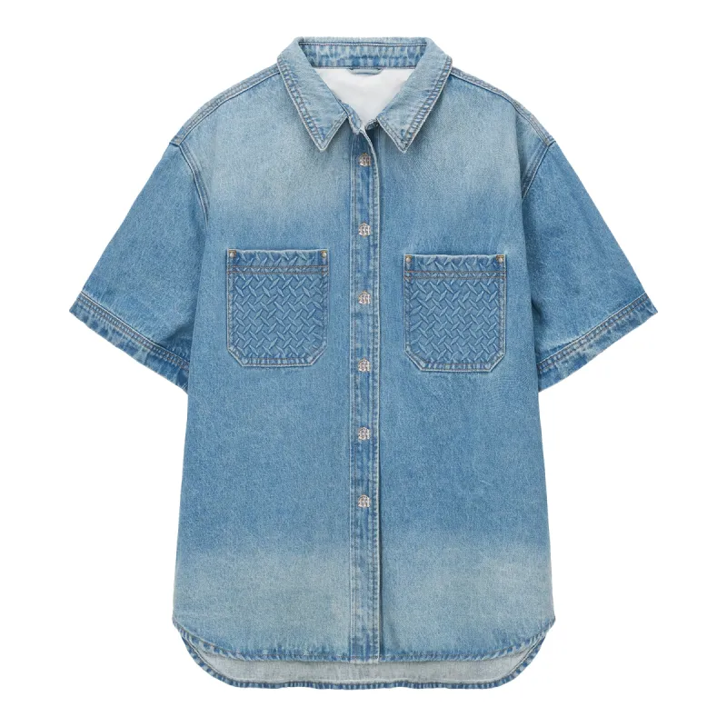 STEEL EMBOSSED DENIM WORK SHIRT sold by Menace