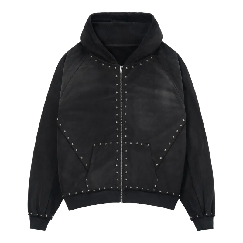 ★SATUR★ Classic Small Logo Rivet Hood Classic Black SA251M SATUR Applique Rivet Hoodie – Dot & Line Store