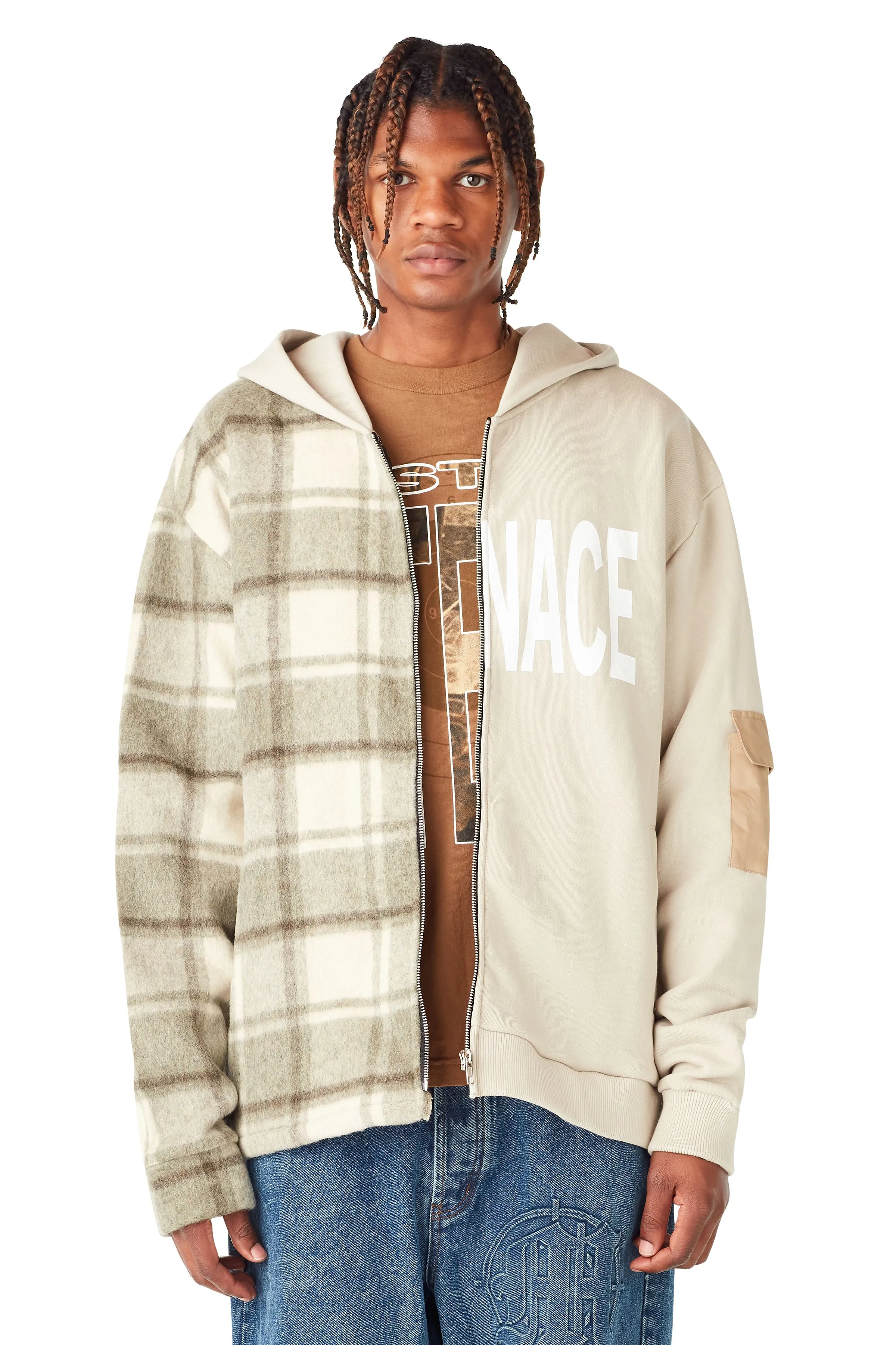 MENACE SPLIT WOOL PLAID FRENCH TERRY HOODIE sold by Menace product image thumbnail 3