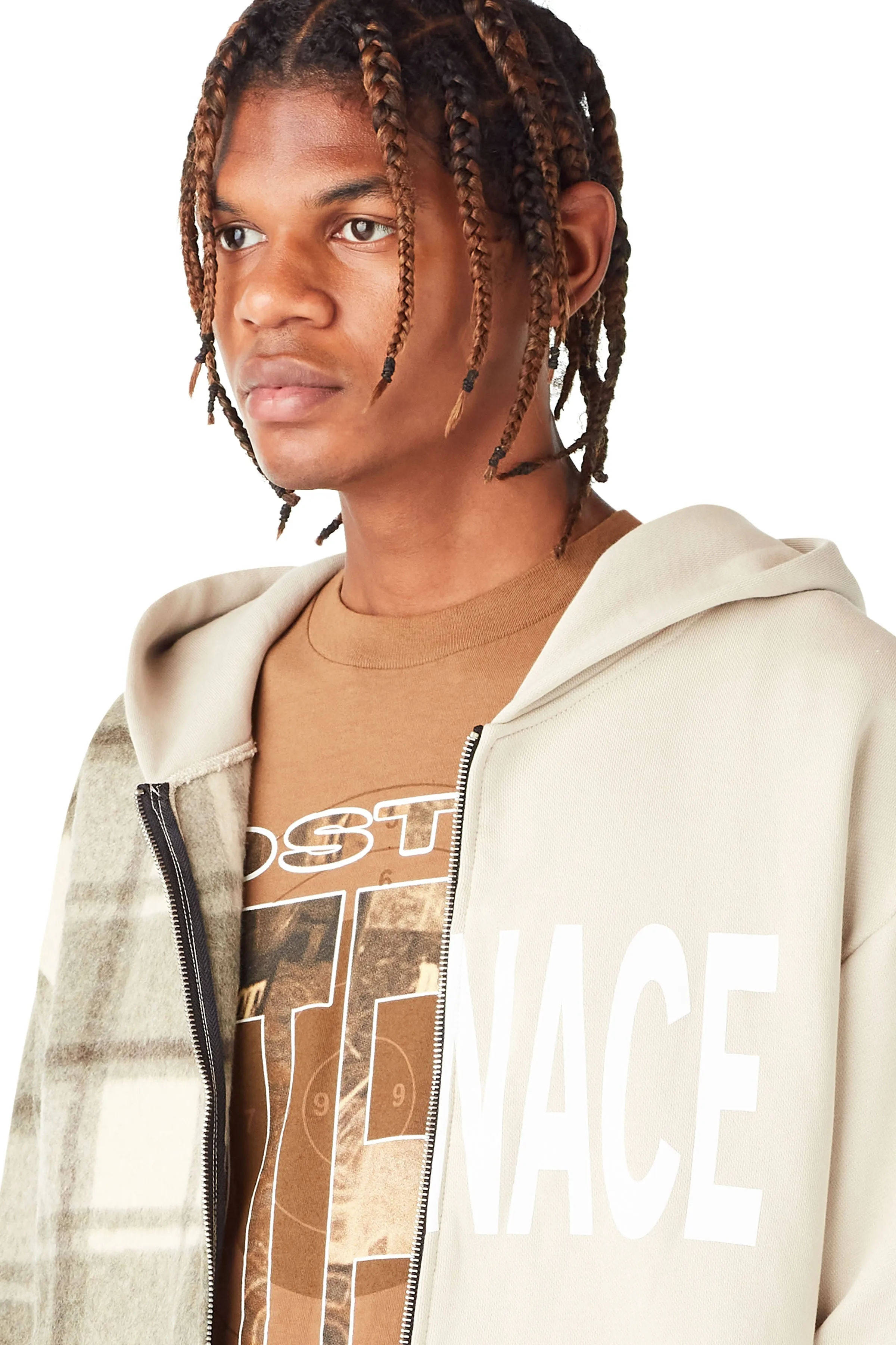 MENACE SPLIT WOOL PLAID FRENCH TERRY HOODIE sold by Menace product image thumbnail 4