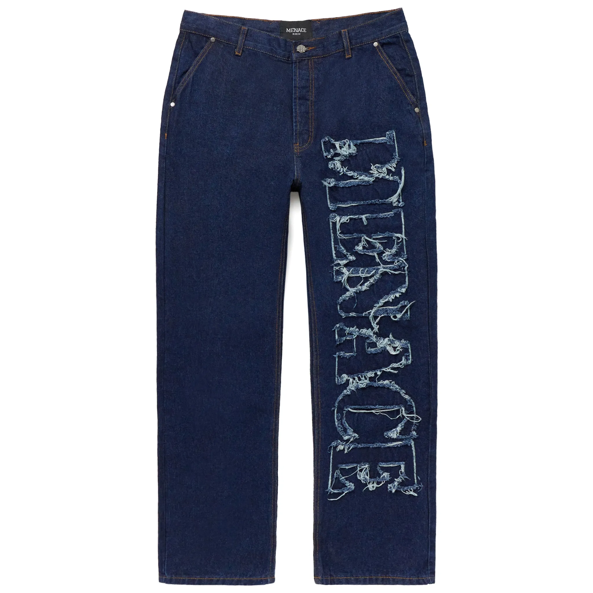 DISTRESSED STENCIL DENIM PANTS sold by Menace